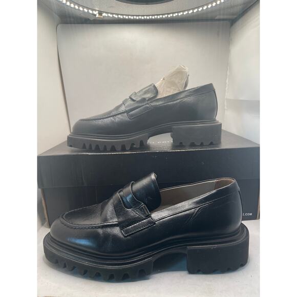 AllSaints Lola WF0052Z Penny Loafers Women 8 Black Leather Slip On Shoes WF0052Z - Picture 3 of 10